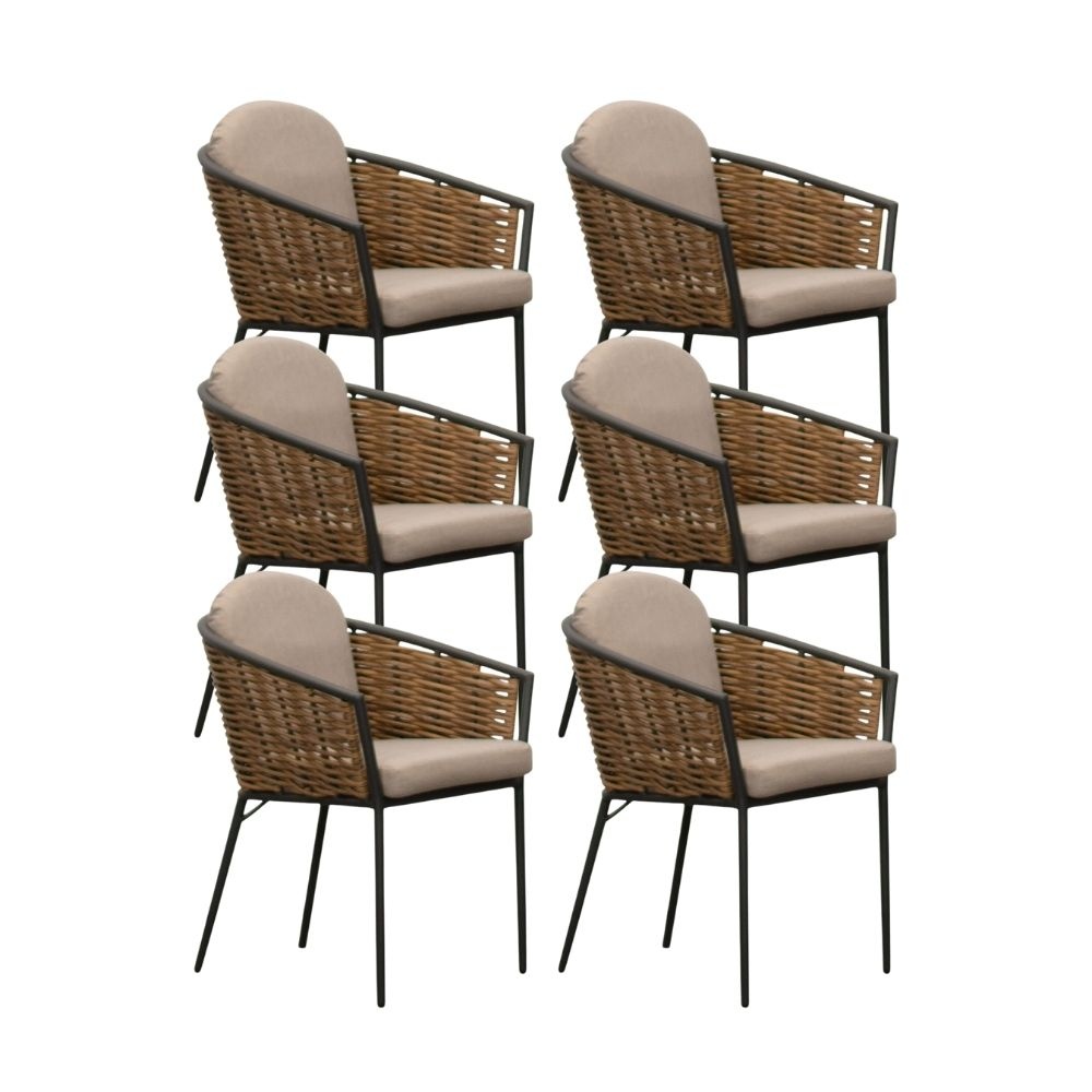 Lucca dining tuinstoel set van 6 stapelbaar | wicker + aluminium | zand