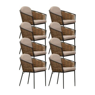 Lucca dining tuinstoel set van 8 stapelbaar | wicker + aluminium | zand