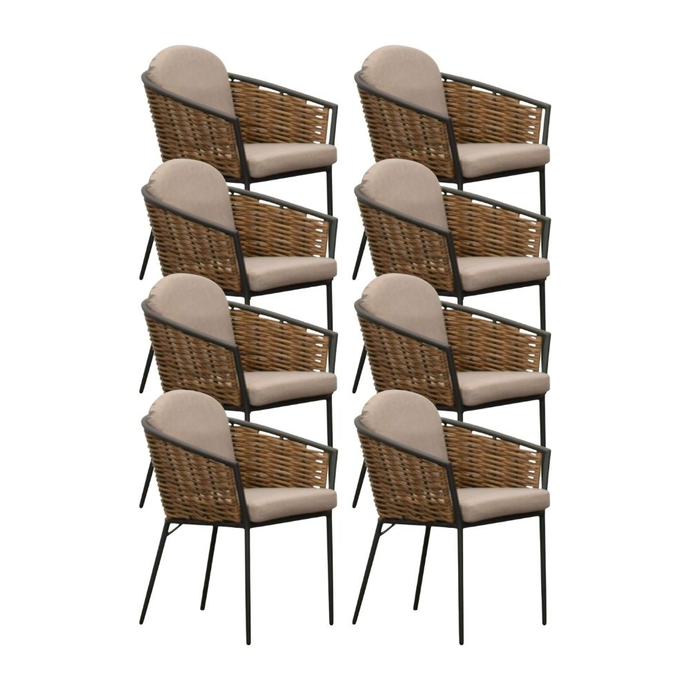 Lucca dining tuinstoel set van 8 stapelbaar | wicker + aluminium | zand