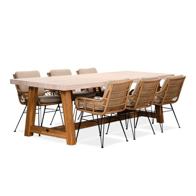 Velora/Carlos taupe dining tuinset | 6 personen | travertin + wicker | 250cm