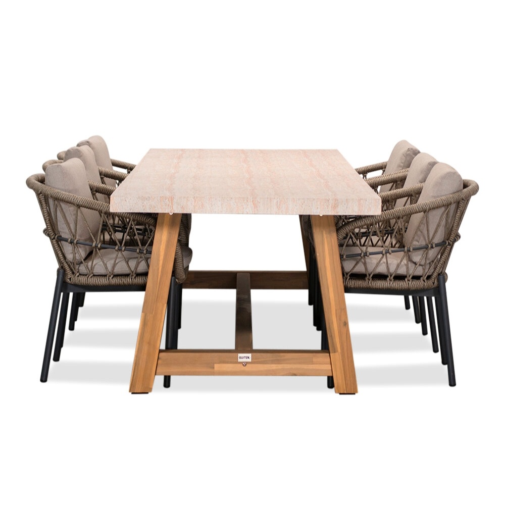 Velora/Dakota beige/antraciet dining tuinset | 6 personen | travertin + touw | 250cm
