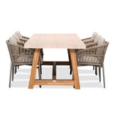 Velora/Rico zand dining tuinset | 6 personen | travertin + aluminium | 250cm