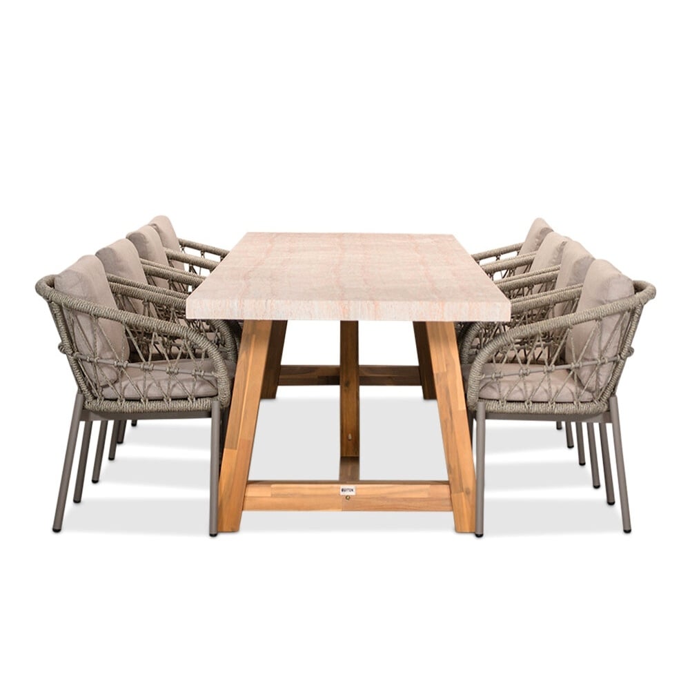 Veltis/Dakota beige dining tuinset 9-delig | travertin + touw | 300cm