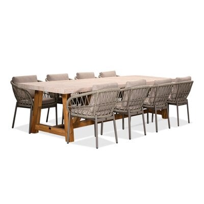 Velora/Dakota beige dining tuinset | 8 personen | travertin + touw | 300cm