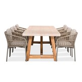 Velora/Rico zand dining tuinset | 8 personen | travertin + aluminium | 300cm
