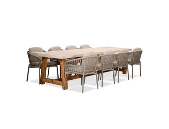 Velora/Rico zand dining tuinset | 8 personen | travertin + aluminium | 300cm