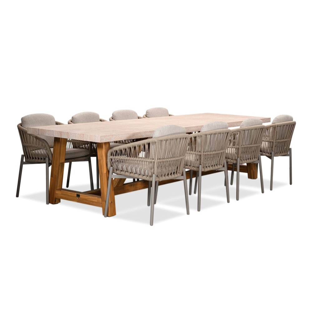 Velora/Rico zand dining tuinset | 8 personen | travertin + aluminium | 300cm afbeelding