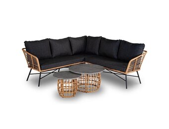 Flow hoek loungeset 5 personen | wicker + aluminium | Bamboo antraciet | 4-delig - 210x210cm