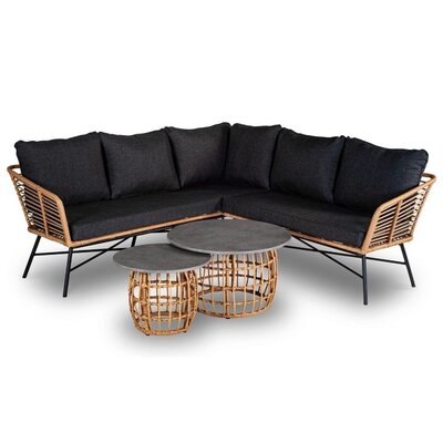 Flow hoek loungeset 5 personen | wicker + aluminium | Bamboo antraciet | 4-delig - 210x210cm