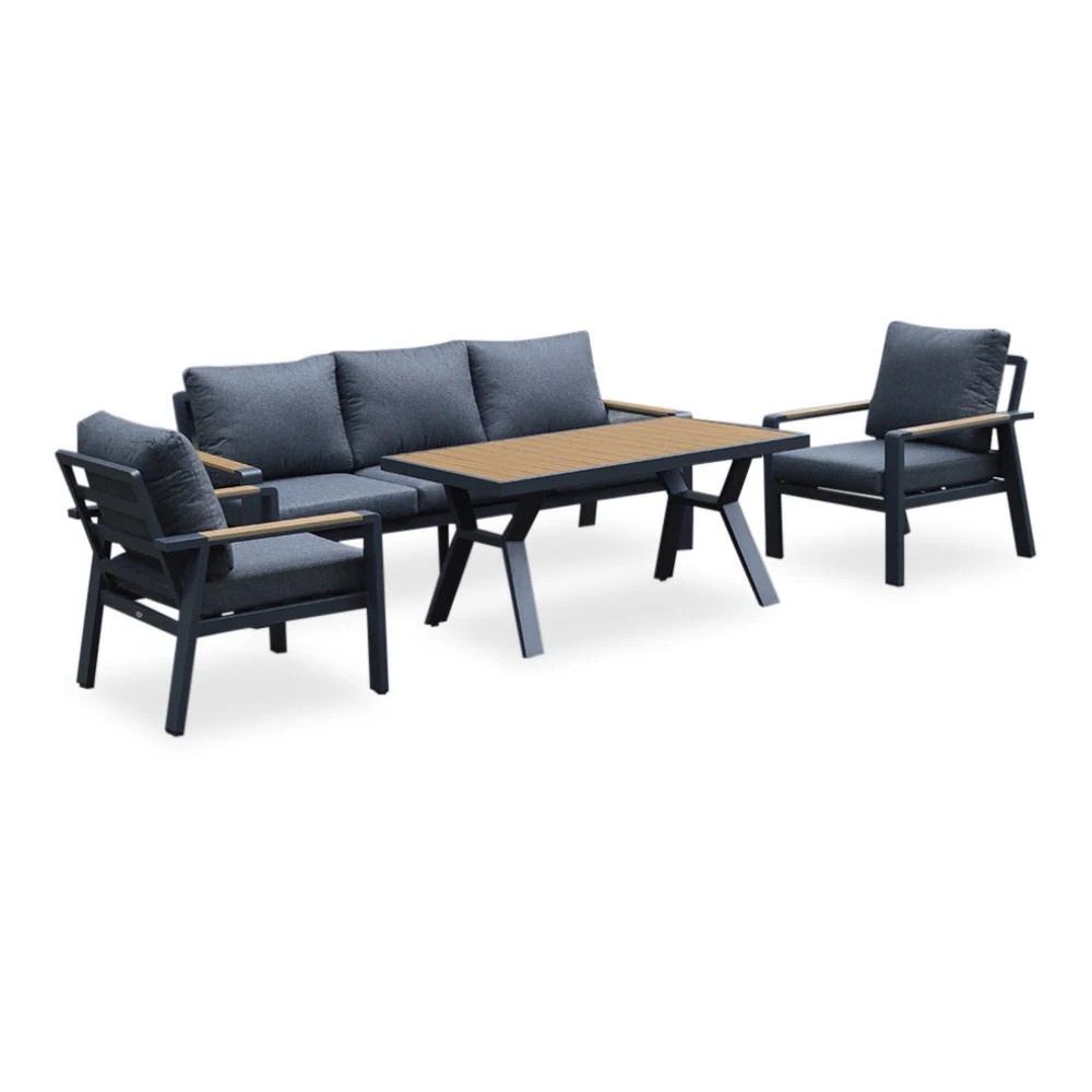 Lola dining stoel-bank loungeset 5 personen | aluminium + polywood | antraciet | 5-delig