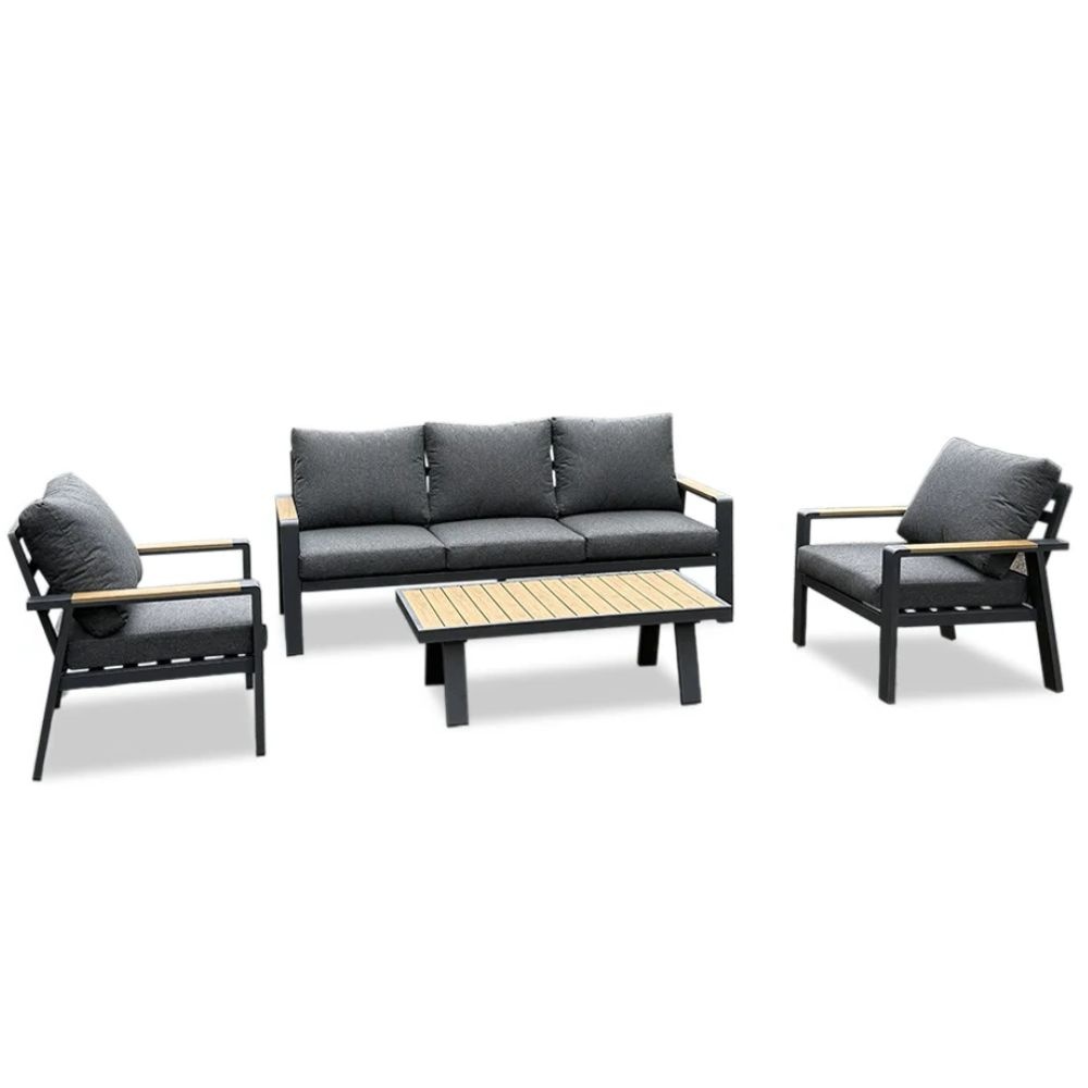 Lola stoel-bank loungeset 5 personen | aluminium + polywood | antraciet | 4-delig