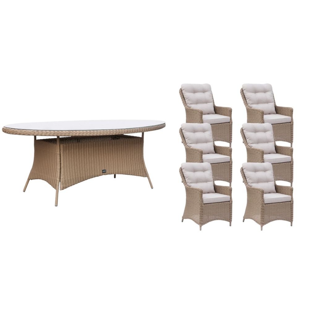 Madrid Royal Sand dining tuinset | 6 personen | wicker | 200cm ovaal