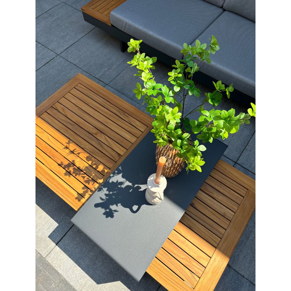 Barbados loungetafel set van 2 | aluminium + teakhout | Natural Teak | 140x70cm