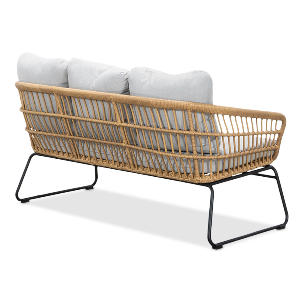 Arturo/Ibiza stoel-bank loungeset met vuurtafel 5 personen | wicker + teakhout | Bamboo taupe | 5-delig