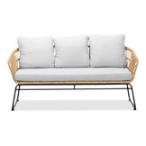 Arturo/Ibiza stoel-bank loungeset met vuurtafel 5 personen | wicker + teakhout | Bamboo taupe | 5-delig