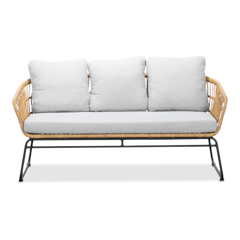 Arturo/Ibiza stoel-bank loungeset met vuurtafel 5 personen | wicker + teakhout | Bamboo taupe | 5-delig