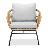 Arturo/Ibiza stoel-bank loungeset met vuurtafel 5 personen | wicker + teakhout | Bamboo taupe | 5-delig