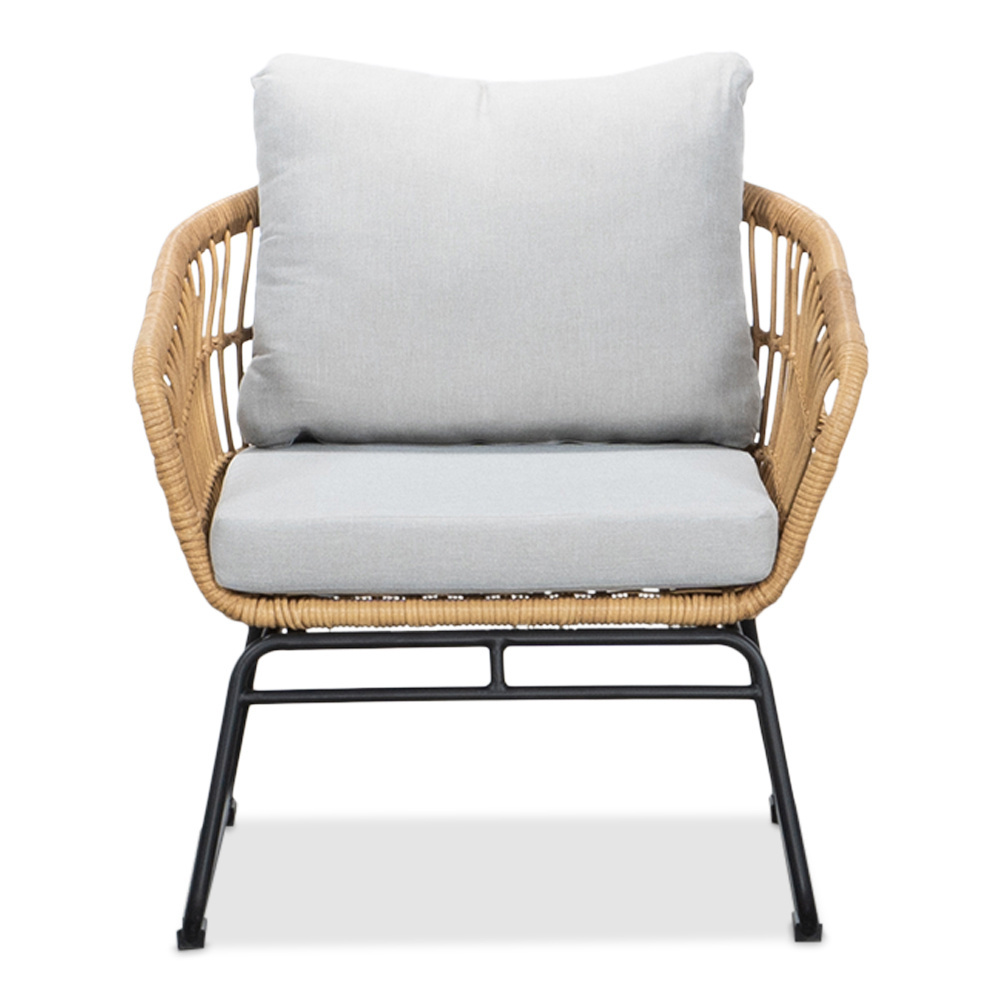 Arturo/Ibiza stoel-bank loungeset met vuurtafel 5 personen | wicker + teakhout | Bamboo taupe | 5-delig