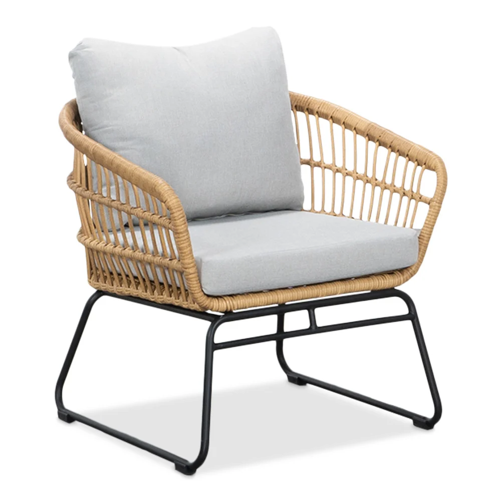 Arturo/Ibiza stoel-bank loungeset met vuurtafel 5 personen | wicker + teakhout | Bamboo taupe | 5-delig