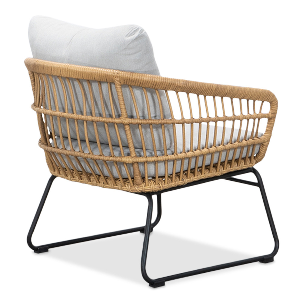 Arturo/Ibiza stoel-bank loungeset met vuurtafel 5 personen | wicker + teakhout | Bamboo taupe | 5-delig