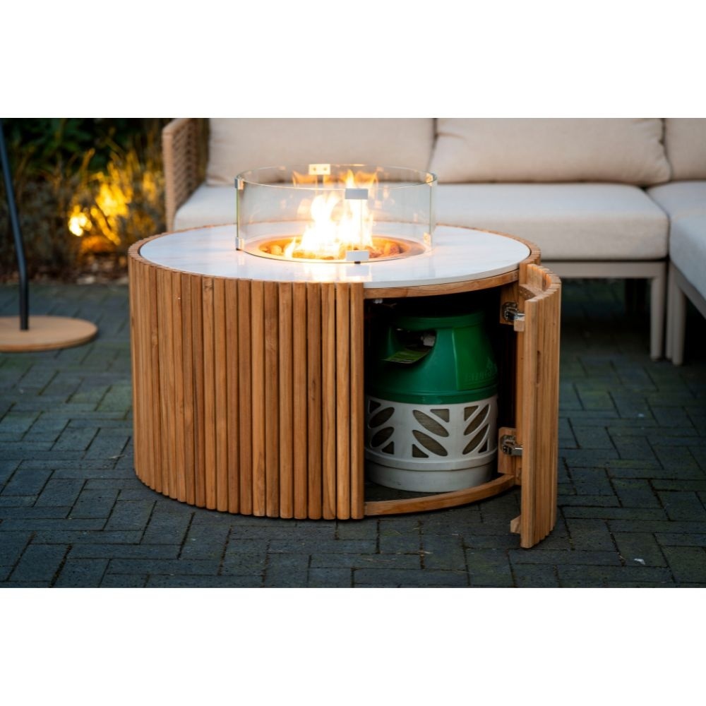 Arturo/Ibiza stoel-bank loungeset met vuurtafel 5 personen | wicker + teakhout | Bamboo taupe | 5-delig