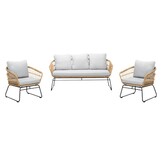 Arturo/Ibiza stoel-bank loungeset met vuurtafel 5 personen | wicker + teakhout | Bamboo taupe | 5-delig