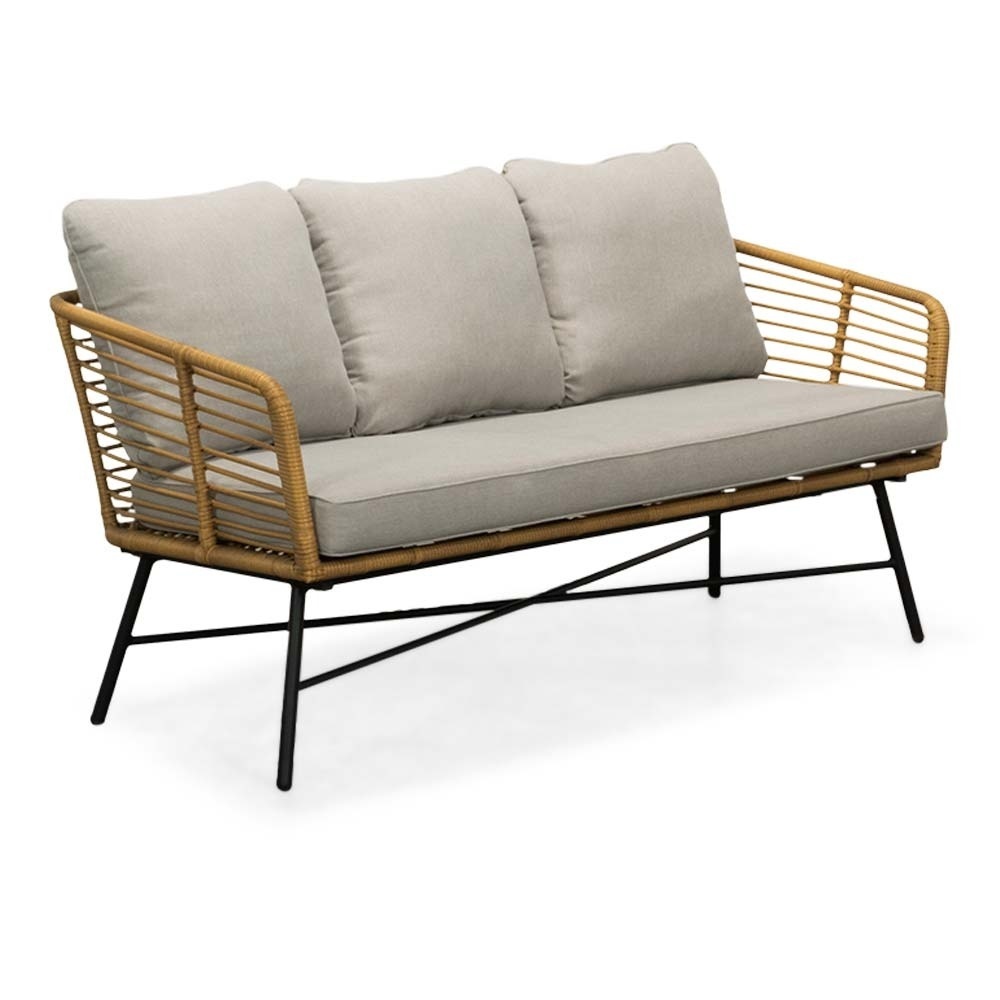 Flow/Roundi stoel-bank loungeset met vuurtafel 5 personen | wicker + aluminium | Bamboo taupe | 3-delig