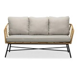 Flow/Roundi stoel-bank loungeset met vuurtafel 5 personen | wicker + aluminium | Bamboo taupe | 3-delig