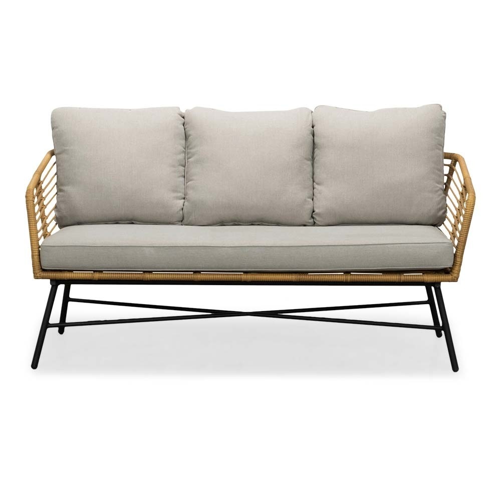 Flow/Roundi stoel-bank loungeset met vuurtafel 5 personen | wicker + aluminium | Bamboo taupe | 3-delig