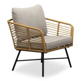 Flow/Roundi stoel-bank loungeset met vuurtafel 5 personen | wicker + aluminium | Bamboo taupe | 3-delig