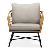 Flow/Roundi stoel-bank loungeset met vuurtafel 5 personen | wicker + aluminium | Bamboo taupe | 3-delig