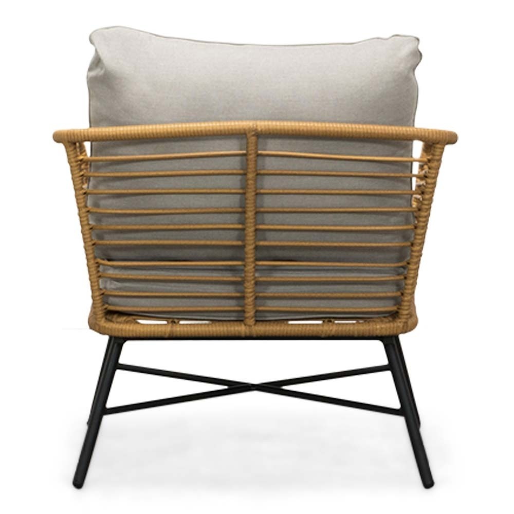 Flow/Roundi stoel-bank loungeset met vuurtafel 5 personen | wicker + aluminium | Bamboo taupe | 3-delig