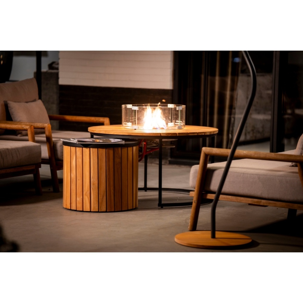 Flow/Roundi stoel-bank loungeset met vuurtafel 5 personen | wicker + aluminium | Bamboo taupe | 3-delig