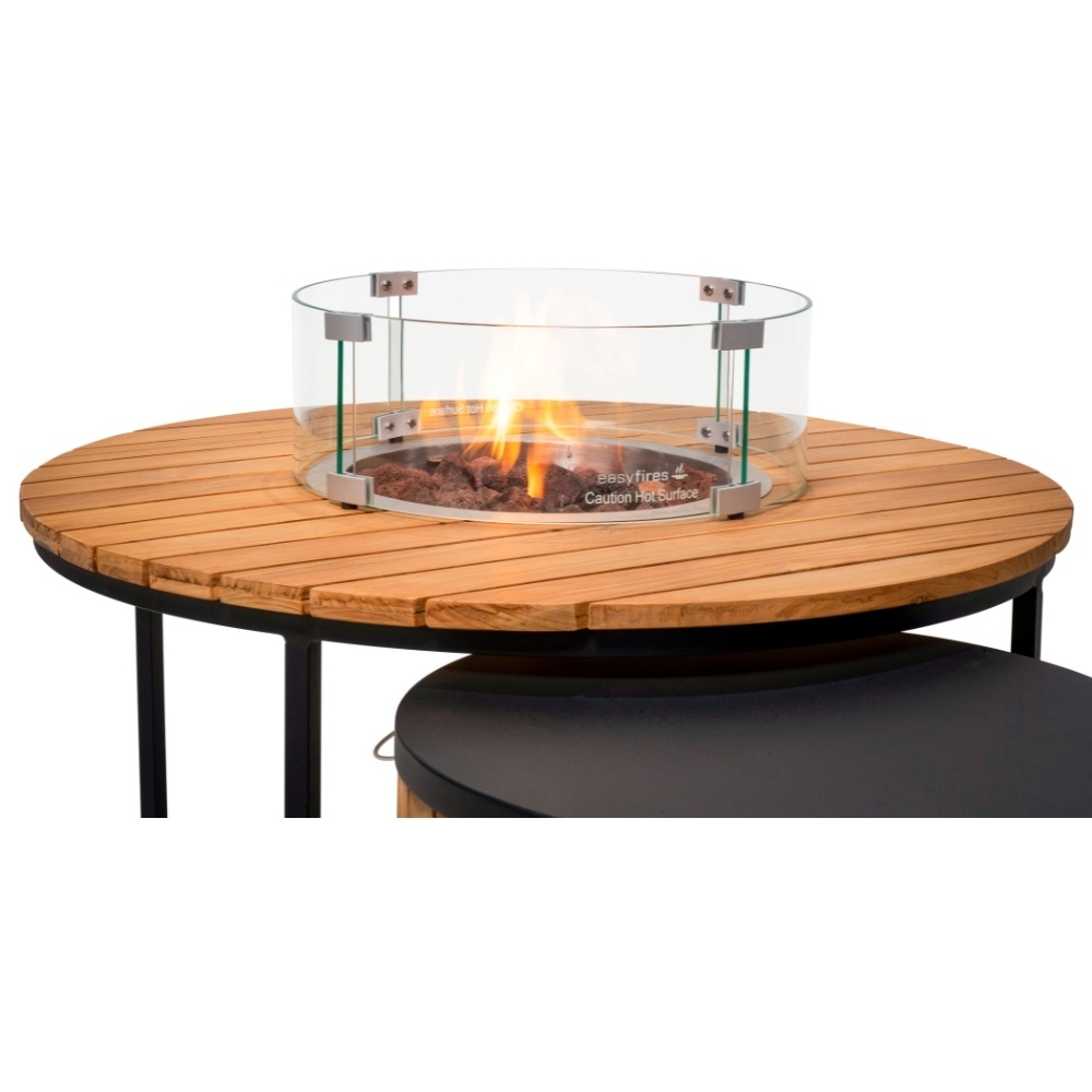 Flow/Roundi stoel-bank loungeset met vuurtafel 5 personen | wicker + aluminium | Bamboo taupe | 3-delig
