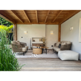 Palermo/Roundi stoel-bank loungeset met vuurtafel 5 personen | aluminium + touw | Sahara Dust | 5-delig