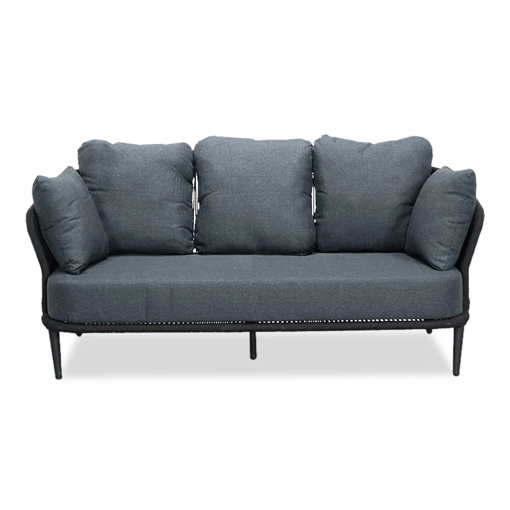 Palermo/Roundi stoel-bank loungeset met vuurtafel 5 personen | aluminium + touw | zwart | 5-delig