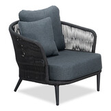 Palermo/Roundi stoel-bank loungeset met vuurtafel 5 personen | aluminium + touw | zwart | 5-delig