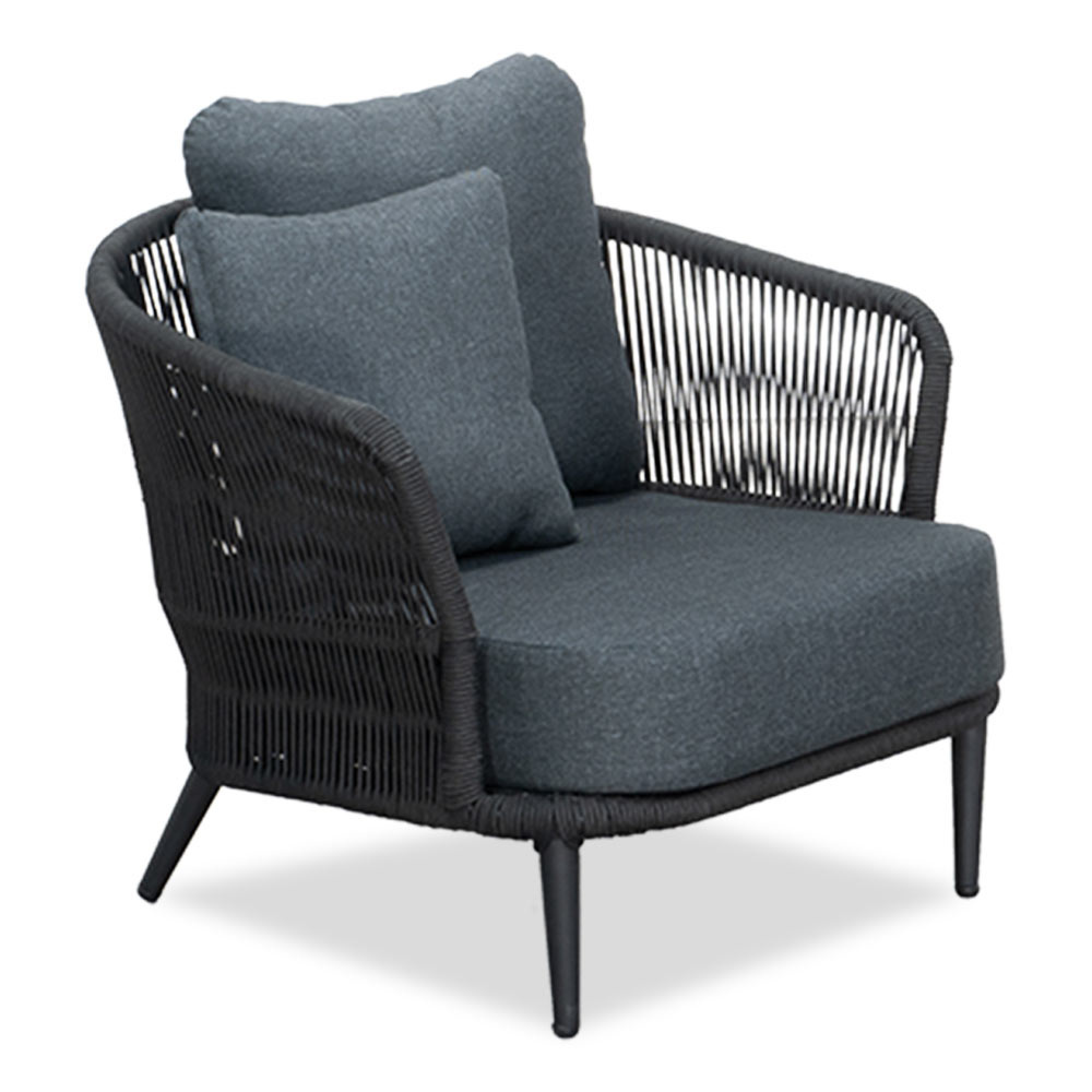 Palermo/Roundi stoel-bank loungeset met vuurtafel 5 personen | aluminium + touw | zwart | 5-delig