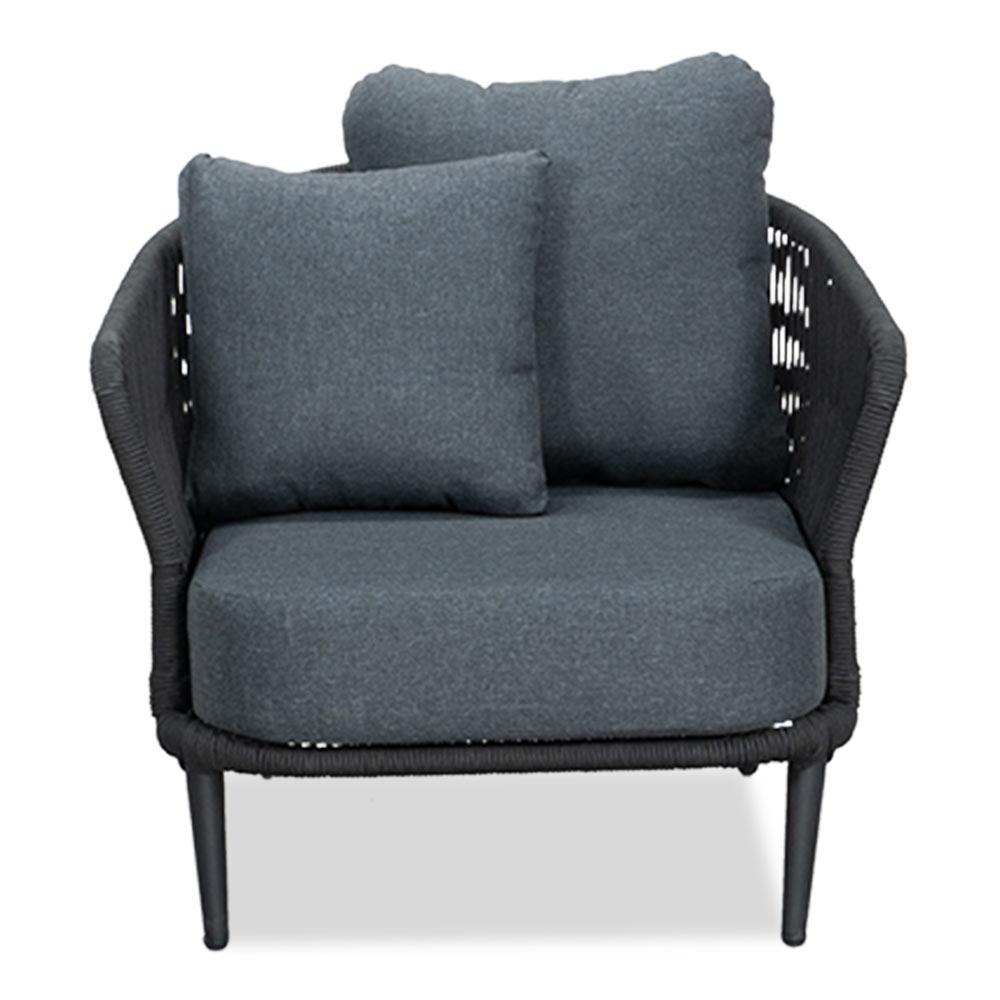 Palermo/Roundi stoel-bank loungeset met vuurtafel 5 personen | aluminium + touw | zwart | 5-delig