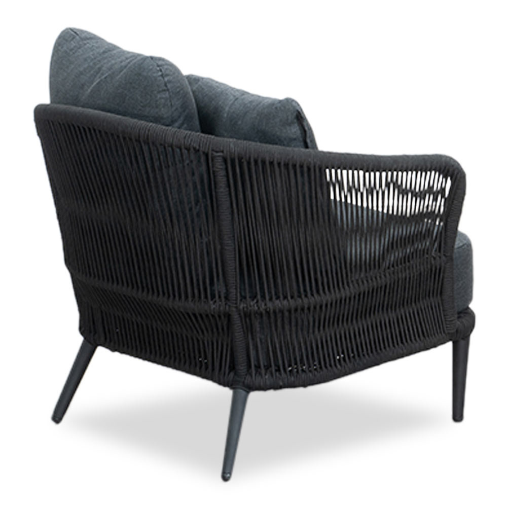 Palermo/Roundi stoel-bank loungeset met vuurtafel 5 personen | aluminium + touw | zwart | 5-delig