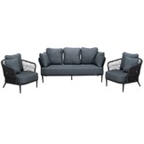 Palermo/Roundi stoel-bank loungeset met vuurtafel 5 personen | aluminium + touw | zwart | 5-delig