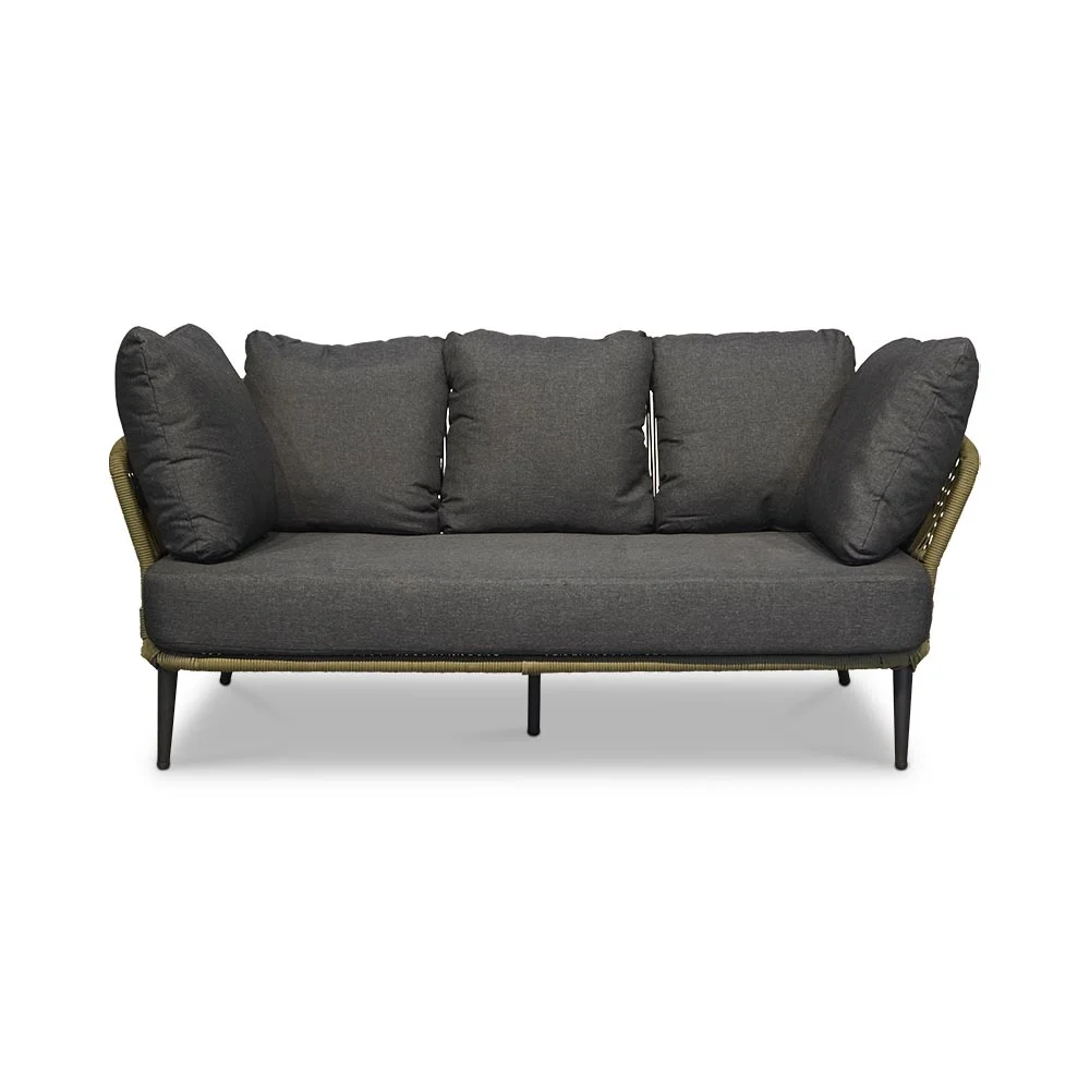 Palermo/Roundi stoel-bank loungeset met vuurtafel 5 personen | aluminium + touw | olijfgroen | 5-delig