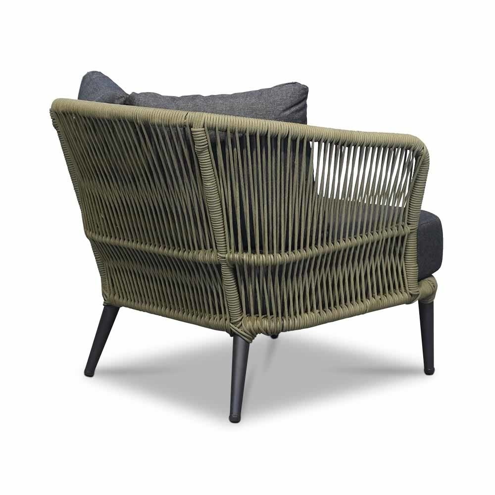 Palermo/Roundi stoel-bank loungeset met vuurtafel 5 personen | aluminium + touw | olijfgroen | 5-delig