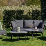 Palermo/Roundi stoel-bank loungeset met vuurtafel 5 personen | aluminium + touw | olijfgroen | 5-delig