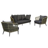 Palermo/Roundi stoel-bank loungeset met vuurtafel 5 personen | aluminium + touw | olijfgroen | 5-delig