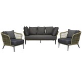 Palermo/Roundi stoel-bank loungeset met vuurtafel 5 personen | aluminium + touw | olijfgroen | 5-delig