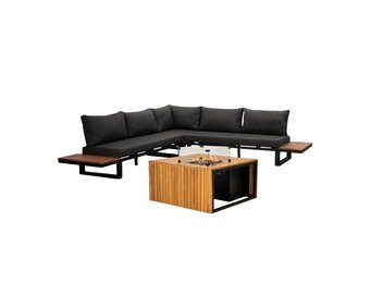 Canyon/Mida hoek loungeset met vuurtafel 5 personen | aluminium + hardhout | antraciet/Light Teaklook | 4-delig - 288x288cm