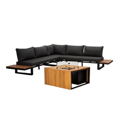 Canyon/Mida hoek loungeset met vuurtafel 5 personen | aluminium + hardhout | antraciet/Light Teaklook | 4-delig - 288x288cm