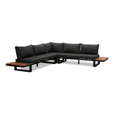 Canyon/Mida hoek loungeset met vuurtafel 5 personen | aluminium + hardhout | antraciet/Light Teaklook | 4-delig - 288x288cm