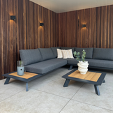 Fermo/Mida hoek loungeset 5 personen | aluminium + teakhout | met vuurtafel | 3-delig - 277x277cm